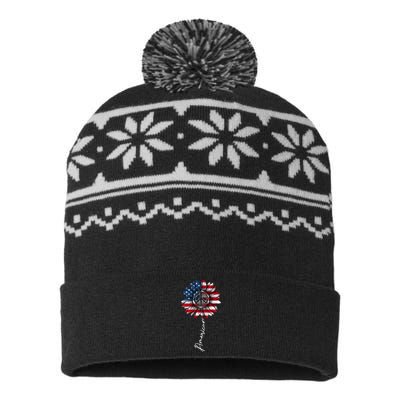 4th of July Peace Sunflower American Freedom USA Flag USA-Made Snowflake Beanie