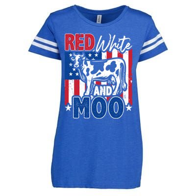 4th Of July Us Flag Red White Moo Farmer Cow Gift Enza Ladies Jersey Football T-Shirt