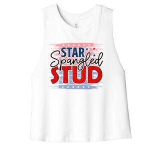 4th Of July Clothes And Accessories Star Spangled Stud Gift Women's Racerback Cropped Tank