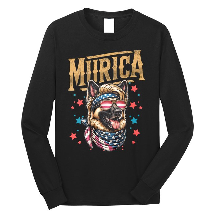 4th Of July Patriotic Funny German Shepherd July 4th Usa Murica Long Sleeve Shirt