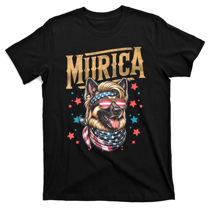 4th Of July Patriotic Funny German Shepherd July 4th Usa Murica T-Shirt