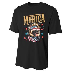 4th Of July Patriotic Funny German Shepherd July 4th Usa Murica Performance Sprint T-Shirt