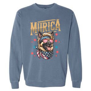 4th Of July Patriotic Funny German Shepherd July 4th Usa Murica Garment-Dyed Sweatshirt