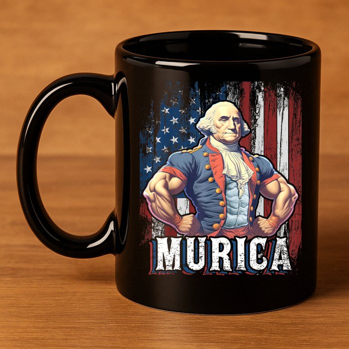 4th Of July Patriotic Funny George Washington July 4th 11oz C Handle Ceramic Mug