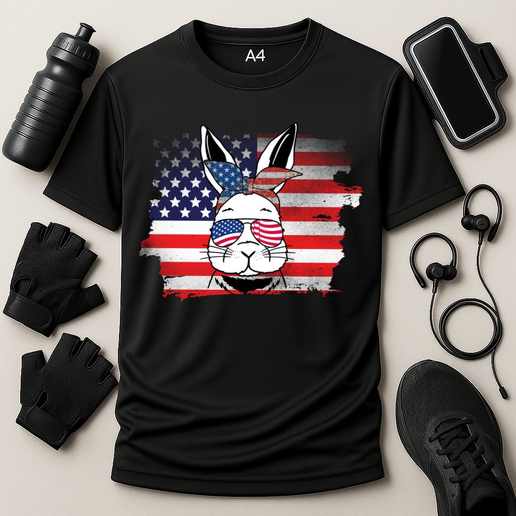 4th Of July Bunny, Funny Fourth Of July Graphic, Plus Size Shirt For Men Women Cooling Performance Crew T-Shirt
