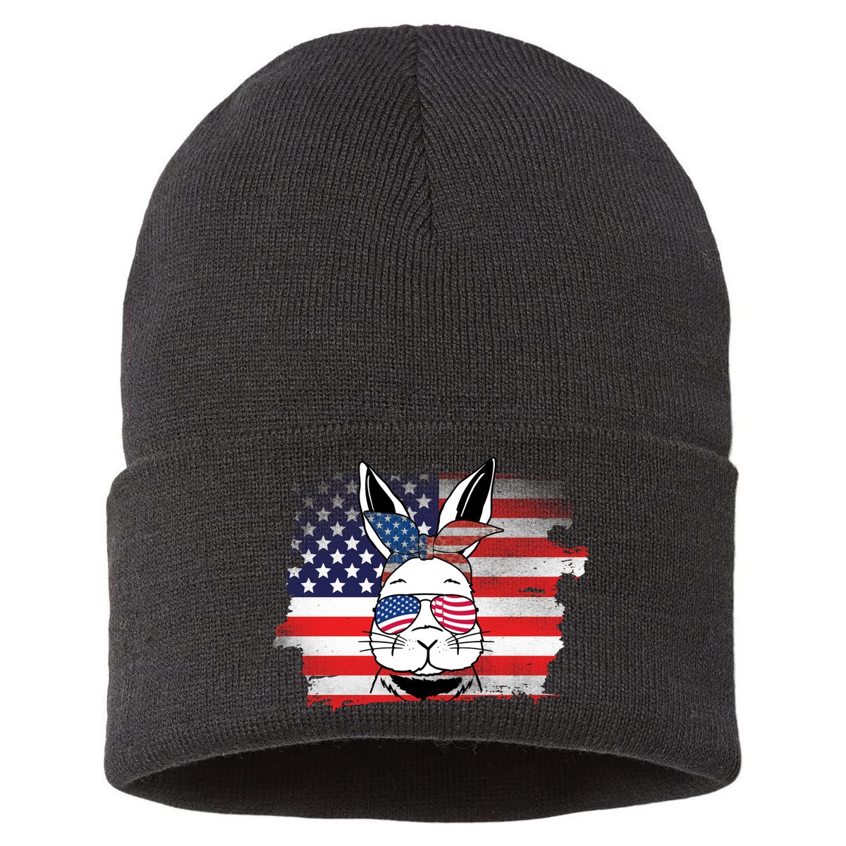 4th Of July Bunny, Funny Fourth Of July Graphic, Plus Size Shirt For Men Women Sustainable Knit Beanie
