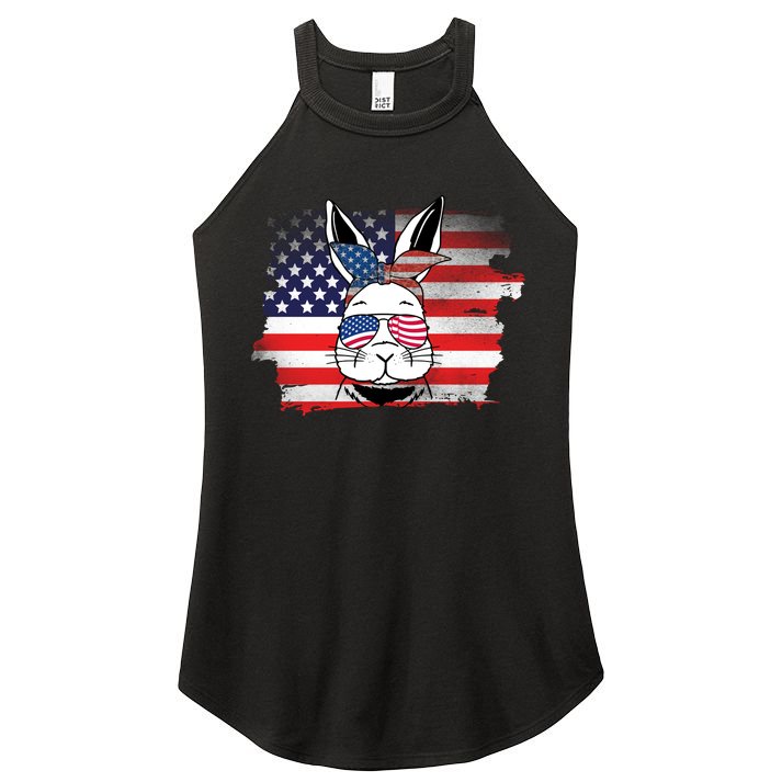 4th Of July Bunny, Funny Fourth Of July Graphic, Plus Size Shirt For Men Women Women's Perfect Tri Rocker Tank