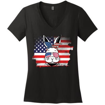 4th Of July Bunny, Funny Fourth Of July Graphic, Plus Size Shirt For Men Women Women's V-Neck T-Shirt