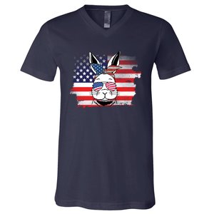 4th Of July Bunny, Funny Fourth Of July Graphic, Plus Size Shirt For Men Women V-Neck T-Shirt