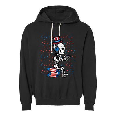 4th Of July Skeleton Gamer Funny America Garment-Dyed Fleece Hoodie