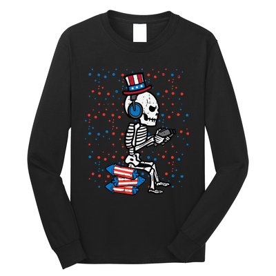 4th Of July Skeleton Gamer Funny America Long Sleeve Shirt