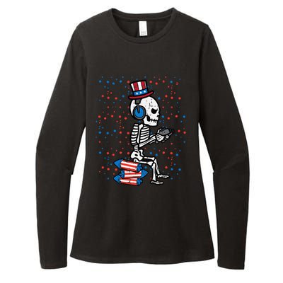 4th Of July Skeleton Gamer Funny America Womens CVC Long Sleeve Shirt