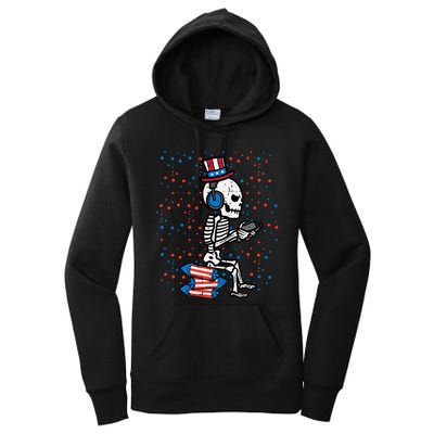 4th Of July Skeleton Gamer Funny America Women's Pullover Hoodie