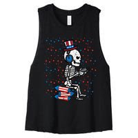 4th Of July Skeleton Gamer Funny America Women's Racerback Cropped Tank