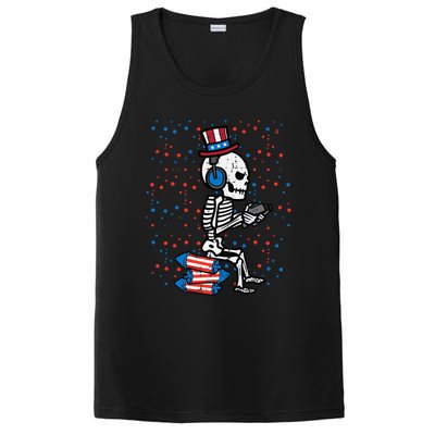 4th Of July Skeleton Gamer Funny America PosiCharge Competitor Tank