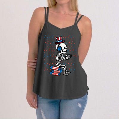 4th Of July Skeleton Gamer Funny America Women's Strappy Tank