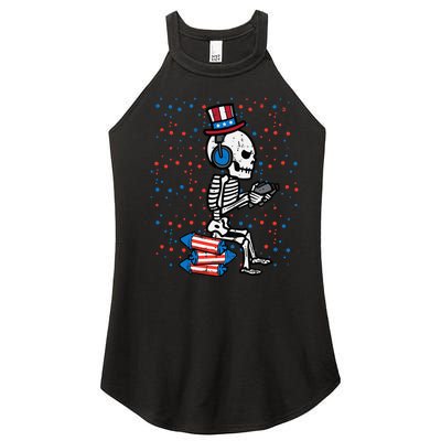 4th Of July Skeleton Gamer Funny America Women’s Perfect Tri Rocker Tank