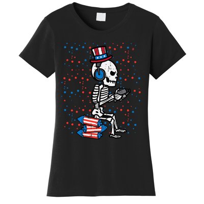 4th Of July Skeleton Gamer Funny America Women's T-Shirt