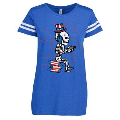 4th Of July Skeleton Gamer Funny America Enza Ladies Jersey Football T-Shirt