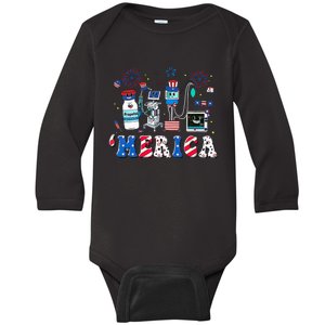 4th Of July Red White ICU Nurse Care Er Ed Rn Micu Cvicu Baby Long Sleeve Bodysuit