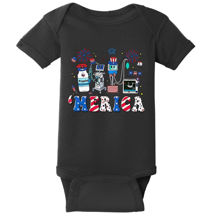 4th Of July Red White ICU Nurse Care Er Ed Rn Micu Cvicu Baby Bodysuit