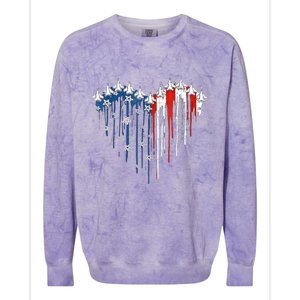 4th Of July Retro Fighter Jet Airplane American Flag Heart Gift Colorblast Crewneck Sweatshirt