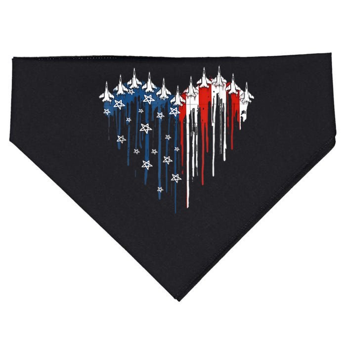 4th Of July Retro Fighter Jet Airplane American Flag Heart Gift USA-Made Doggie Bandana