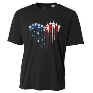 4th Of July Retro Fighter Jet Airplane American Flag Heart Gift Cooling Performance Crew T-Shirt