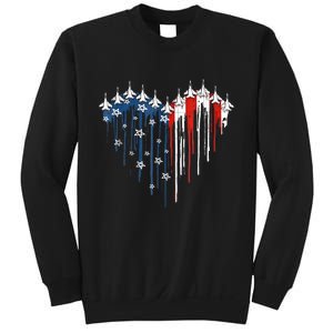 4th Of July Retro Fighter Jet Airplane American Flag Heart Gift Sweatshirt