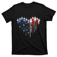 4th Of July Retro Fighter Jet Airplane American Flag Heart Gift T-Shirt