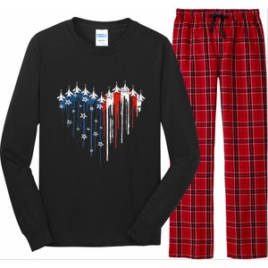 4th Of July Retro Fighter Jet Airplane American Flag Heart Gift Long Sleeve Pajama Set