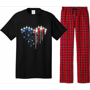 4th Of July Retro Fighter Jet Airplane American Flag Heart Gift Pajama Set