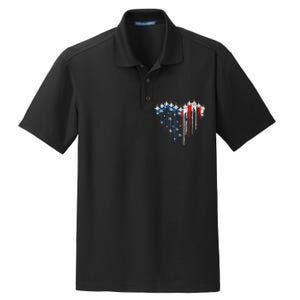 4th Of July Retro Fighter Jet Airplane American Flag Heart Gift Dry Zone Grid Polo