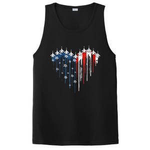 4th Of July Retro Fighter Jet Airplane American Flag Heart Gift PosiCharge Competitor Tank