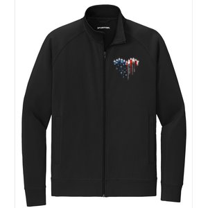 4th Of July Retro Fighter Jet Airplane American Flag Heart Gift Stretch Full-Zip Cadet Jacket