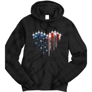 4th Of July Retro Fighter Jet Airplane American Flag Heart Gift Tie Dye Hoodie