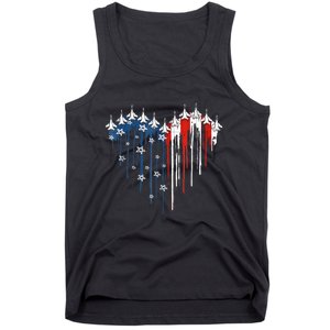 4th Of July Retro Fighter Jet Airplane American Flag Heart Gift Tank Top