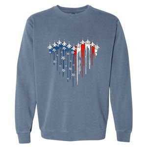 4th Of July Retro Fighter Jet Airplane American Flag Heart Gift Garment-Dyed Sweatshirt