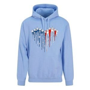 4th Of July Retro Fighter Jet Airplane American Flag Heart Gift Unisex Surf Hoodie