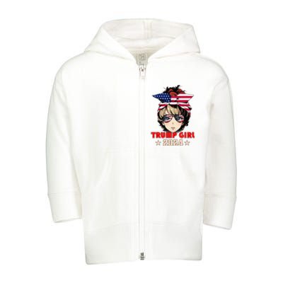 4th Of July Trump 45 47 Trump Girl 2024 Toddler Zip Fleece Hoodie