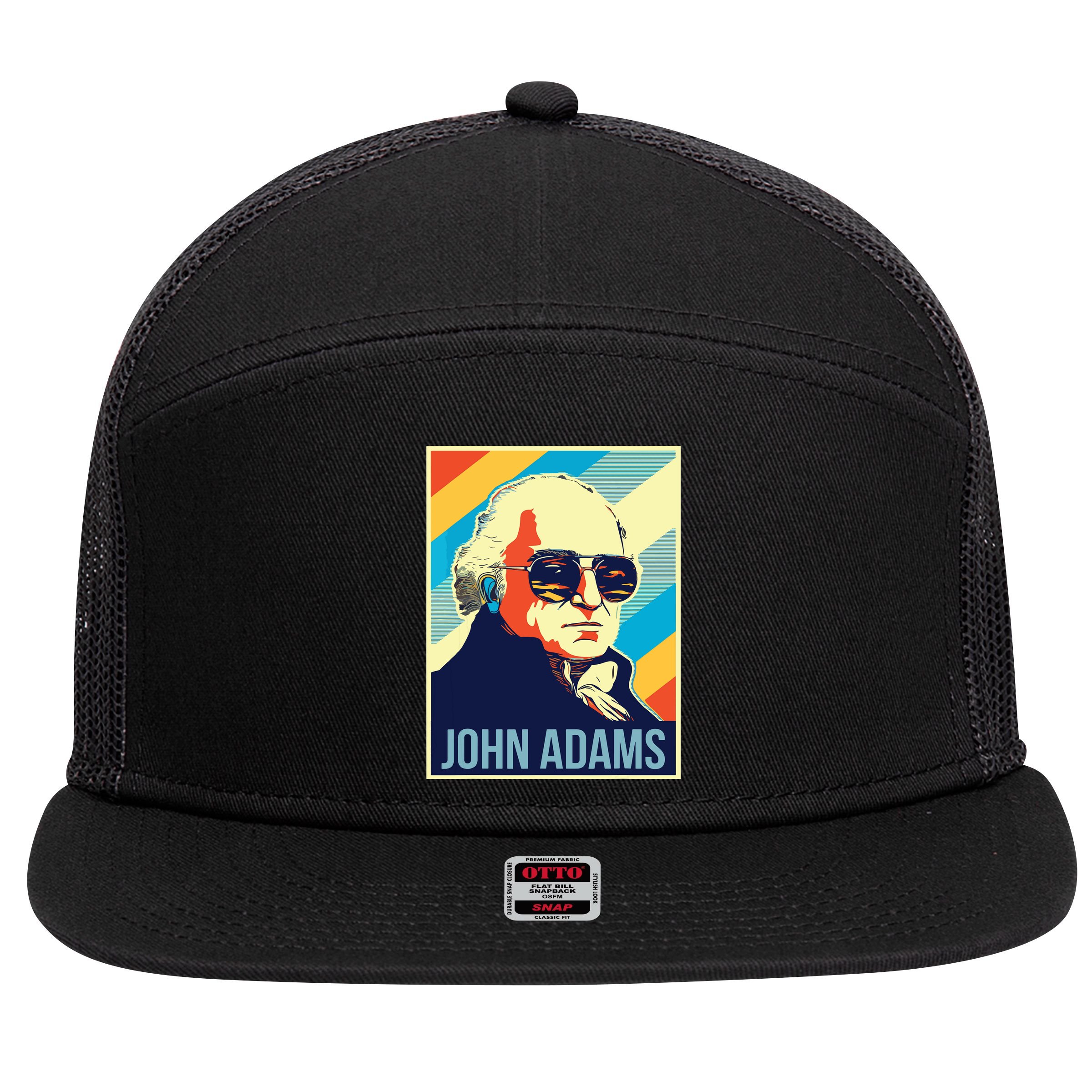 4th Of July John Adams President Retro Patriotic 7 Panel Mesh Trucker Snapback Hat