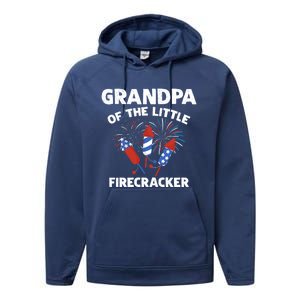 4th Of July Birthday Grandpa Of The Little Firecracker Funny Gift Meaningful Gif Performance Fleece Hoodie