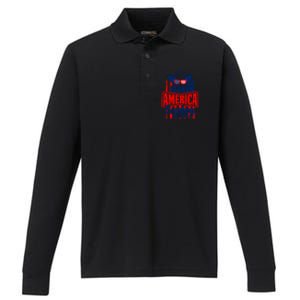 4th Of July Usa Flag Make America Cow Again Funny Gift Performance Long Sleeve Polo