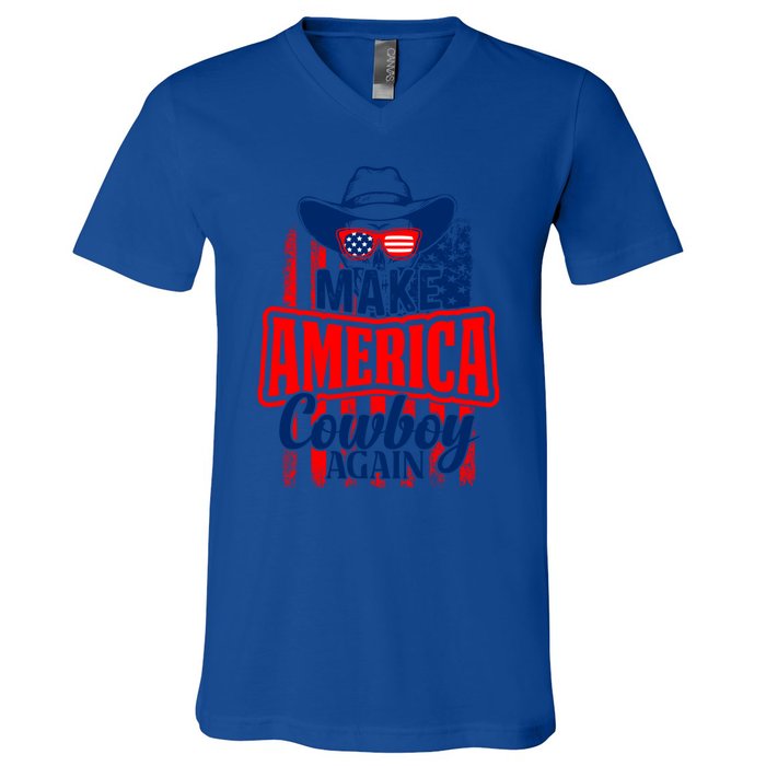 4th Of July Usa Flag Make America Cow Again Funny Gift V-Neck T-Shirt