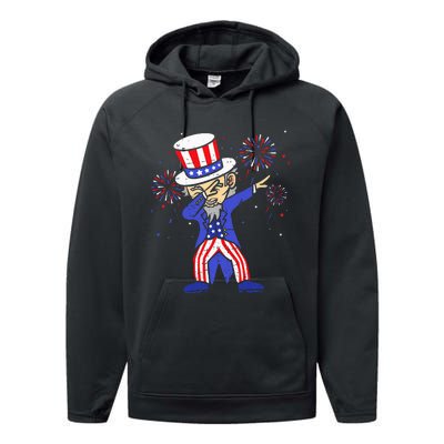 4th Of July S For Kids Funny Dabbing Uncle Sam Men Performance Fleece Hoodie