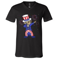 4th Of July S For Kids Funny Dabbing Uncle Sam Men V-Neck T-Shirt