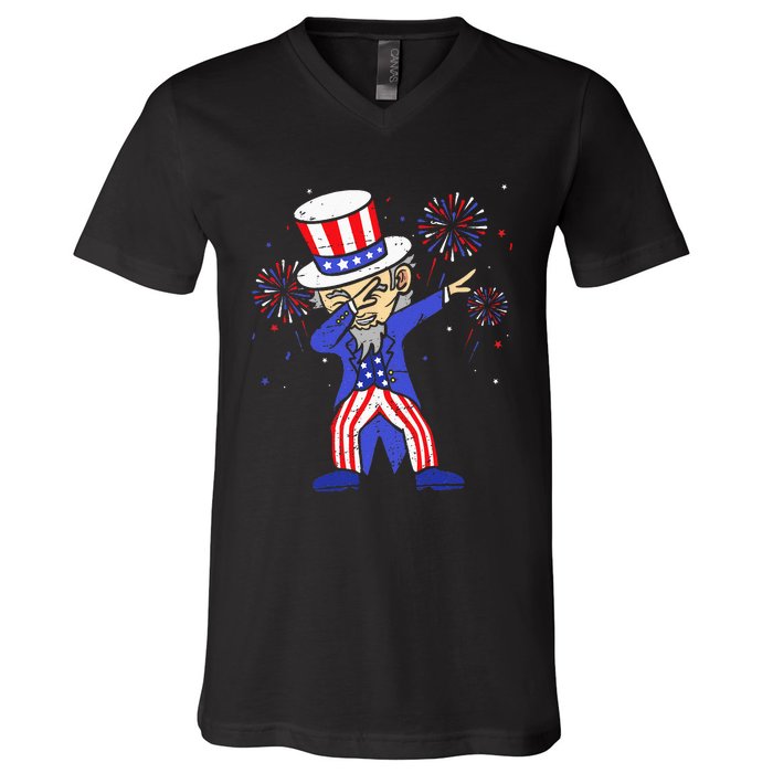 4th Of July S For Kids Funny Dabbing Uncle Sam Men V-Neck T-Shirt