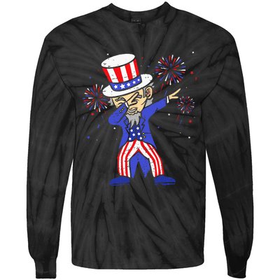 4th Of July S For Kids Funny Dabbing Uncle Sam Men Tie-Dye Long Sleeve Shirt