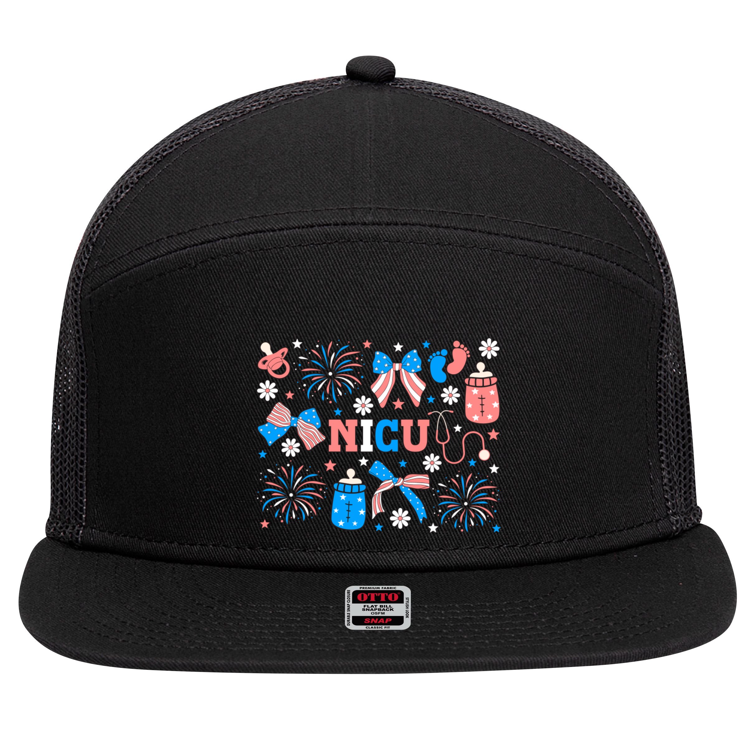 4th Of July Nicu Nurse Doodles 7 Panel Mesh Trucker Snapback Hat