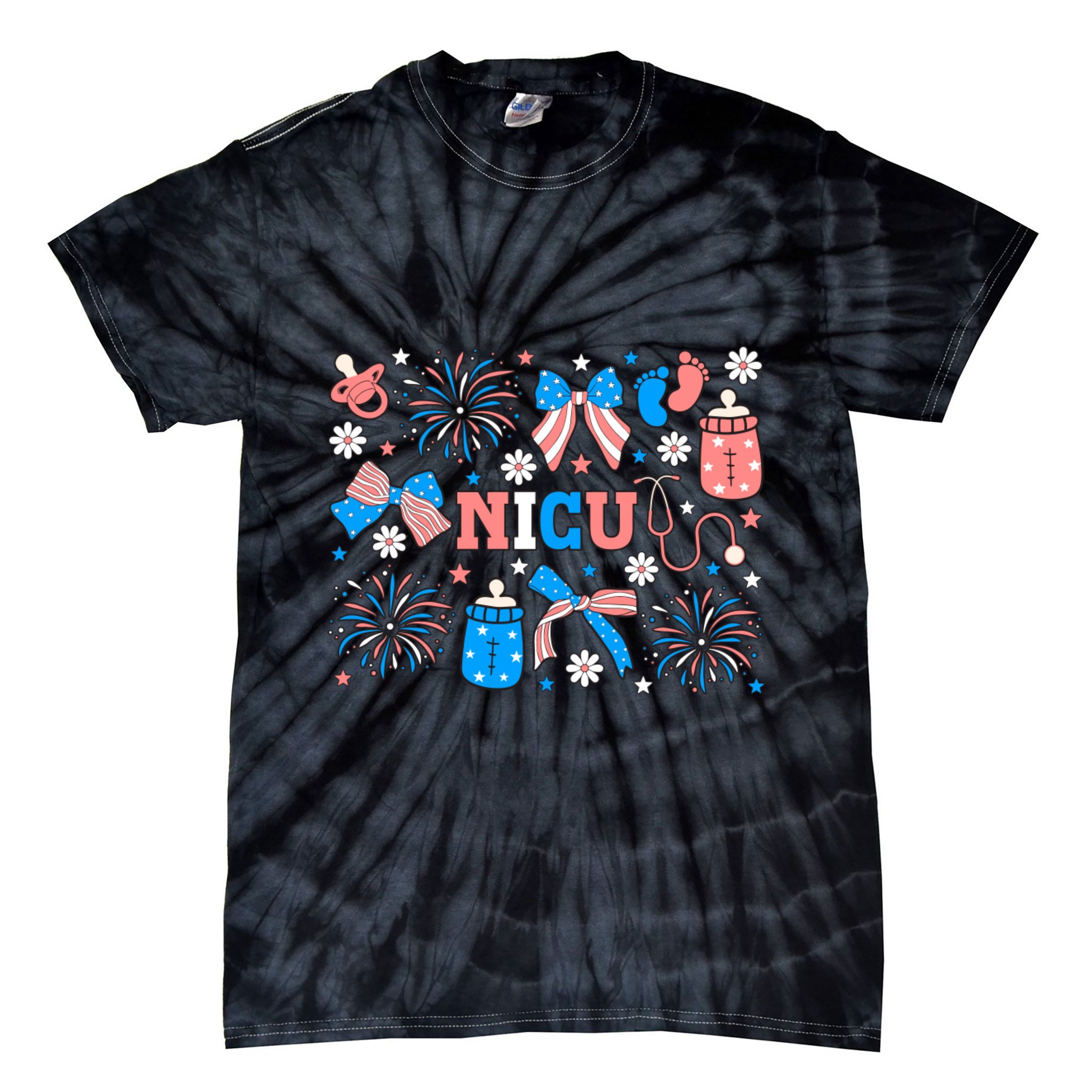 4th Of July Nicu Nurse Doodles Tie-Dye T-Shirt